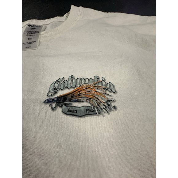 Vintage Columbia T-Shirt Men's XL White Bite Me Marlin Fishing Skull Graphic Tee - Picture 3 of 7